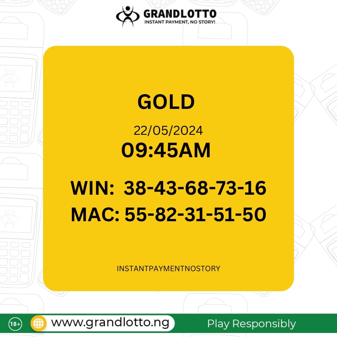 GOLD RESULT grandlotto.ng #Instantpayment #nostory #Grandlotto #lotto #Lottonigeria #indoorgames #playandwin #playanywhere #winningsanywhere #cashout #chooseyellowterminal