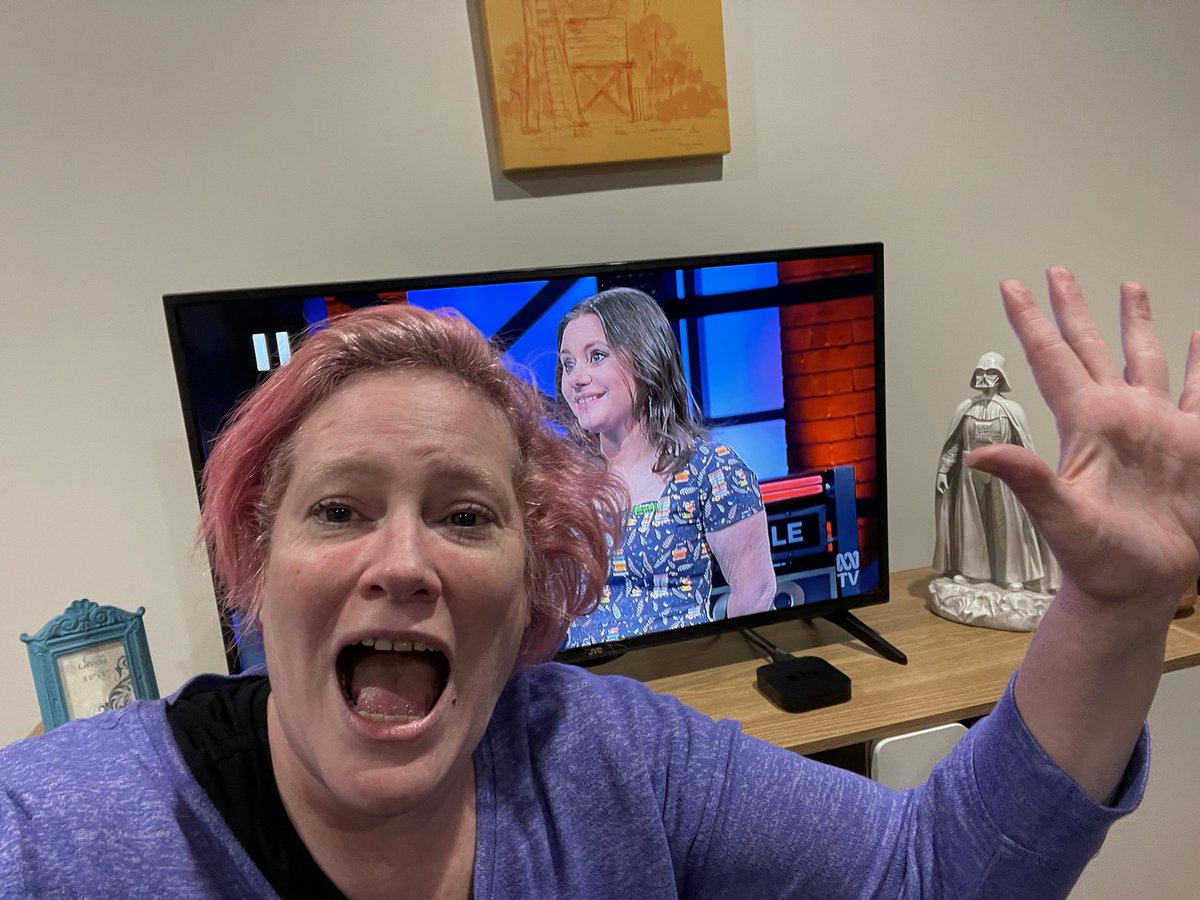 Totallylitpodc1's tweet photo. Me screaming answers down the television to Hard Quiz in support of @michelle_author ! You are always a winner to me lovely! @ABCTV @nonstoptom #hardquiz #authorshelpingauthors #writershelpingwriters #playhard #quizshow #anneofgreengables #iview #tomgleeson #trivia #triviaqueen https://t.co/snwpTkGT1B