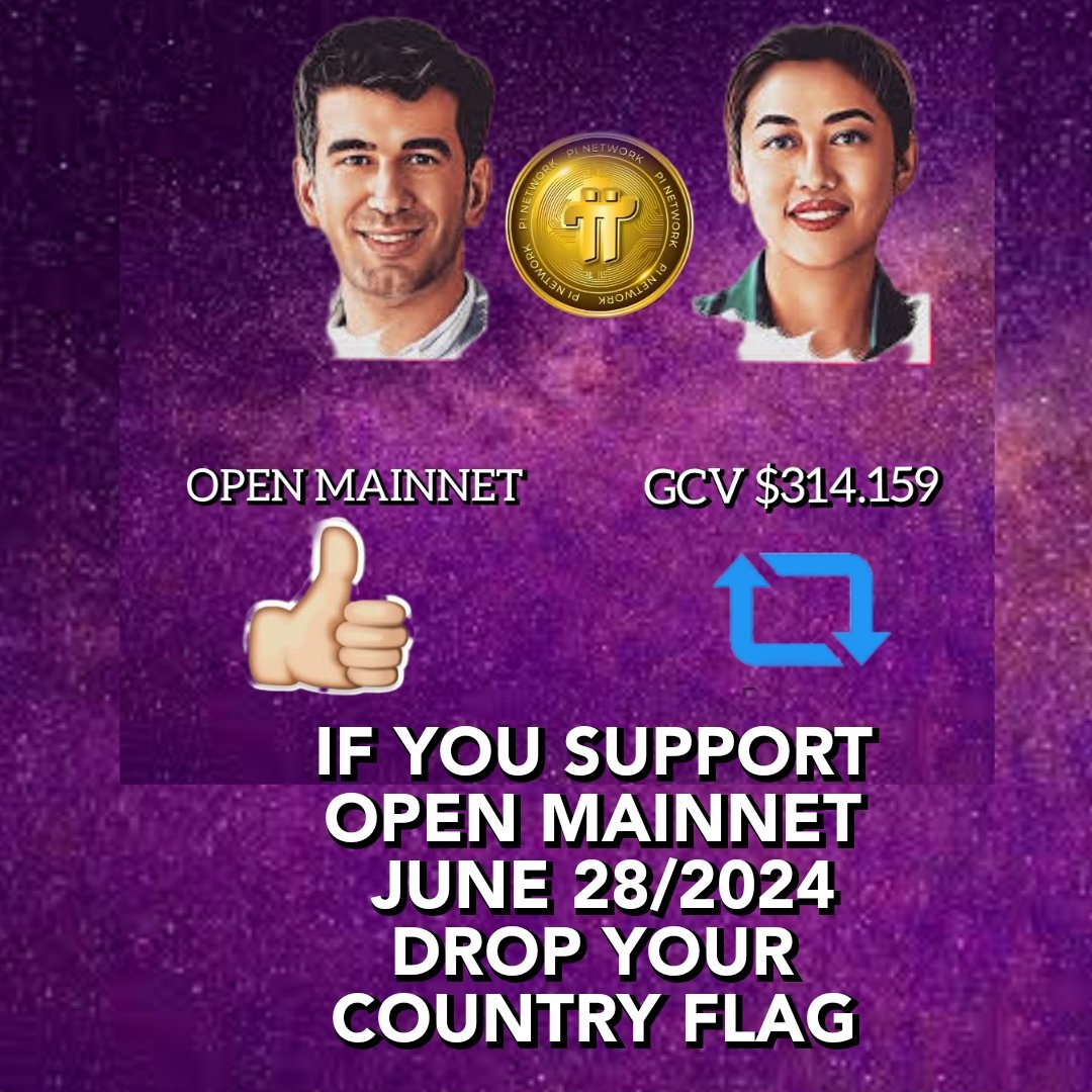 ⚡️  DROP  💧  your Country Flag  🇺🇸  if you Support GCV  Price  :  1  $PI  =  $ 3 1 4 , 1 5 9   this coming Pi Network Open Mainnet  (  J U N E  2 8 ,  2 0 2 4  )   ⏬

@PiCoreTeam @limewire #PiNetwork #PiCoin #PiGCV #OpenMainnet