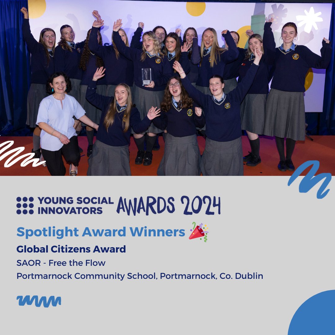 Congrats to 'SAOR - Free the Flow' from Portmarnock Community School for winning the Global Citizens Award! 🏆 They developed reusable pads for students and teachers in Lesotho and will teach them to make more on their TY visit. Fantastic project, well done! 👏 #YSIAwards2024