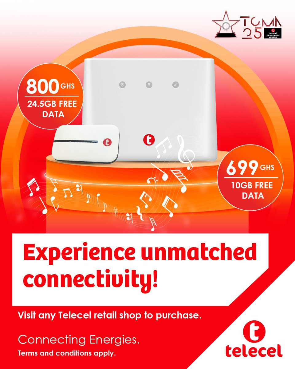 Enjoy seamless surfing when you purchase our Router or MiFi and enjoy 24.5GB and 10GB worth of free data respectively. To make a purchase, visit any of our Telecel retail shops today. #Telecel #ConnectingEnergies