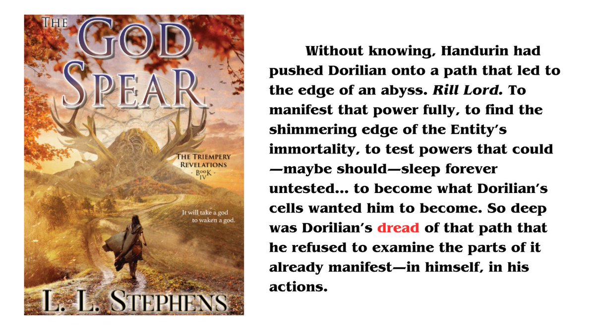 Today is Book Quote Wednesday and the word is DREAD. #bookqw Not much fills Dorian with dread. Nammuor's plans for him certainly--and also this: Dorilian fears how entwined he is becoming with the Rill Entity. #epicfantasy