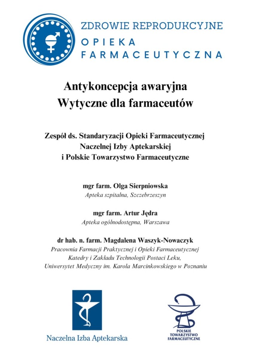 Opublikowano przygotowane przez ekspertów <a href="/NaczelnaA/">Naczelna Izba Aptekarska</a> i Polskiego Towarzystwa Farmaceutycznego
"Wytyczne dla farmaceutów dotyczące antykoncepcji awaryjnej".

Dokument ma na celu wsparcie farmaceutów w profesjonalnym doradztwie i opiece nad pacjentkami.

nia.org.pl/2024/05/22/wyt…