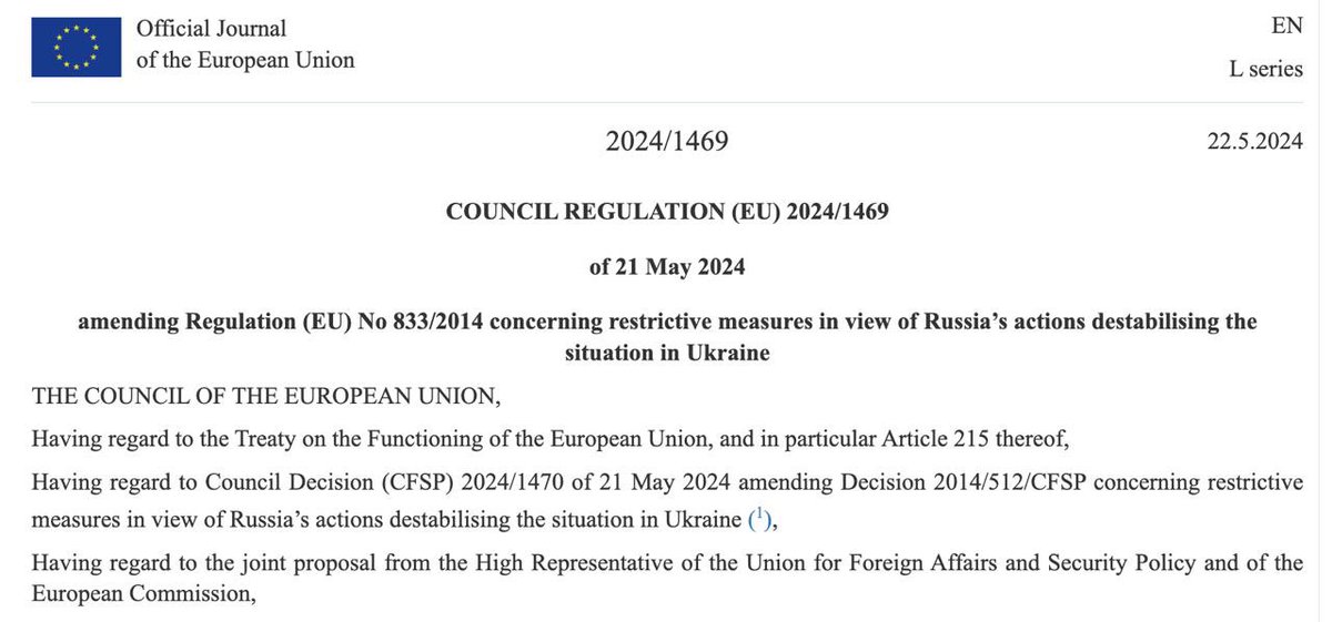 ❗️The EU will not pay Russia the proceeds of its frozen assets even after sanctions are lifted According to yesterday's EU Council decision, frozen Russian assets are not sovereign assets. Therefore, the rules protecting sovereign assets do not apply to these proceeds. The