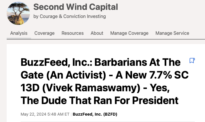 24Fox614's tweet photo. Some good news out of my second largest sized bet... $BZFD... on the Vivek Ramaswamy 7.7% activist stake... #LETWINNERSRUN https://t.co/3nP3fvOyRf
