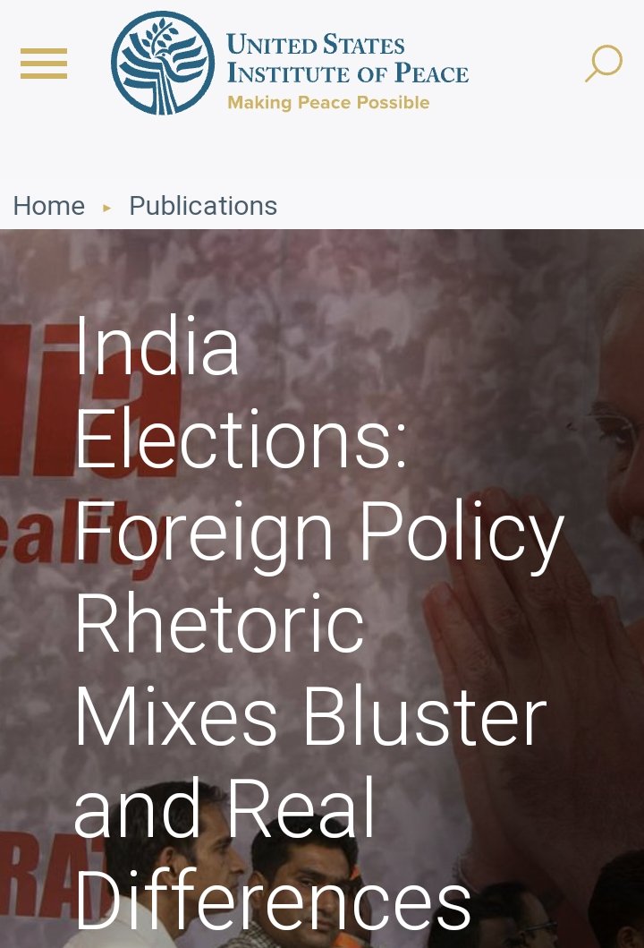 Excellent Commentary by Tamanna Salik ud Din, Daniel Markey and Sameer P. Lalwani published at @USIP ♦️ Key Points 📌 Foreign policy is playing a significant role in India's national elections this year, with both the ruling BJP and the opposition INDIA alliance highlighting