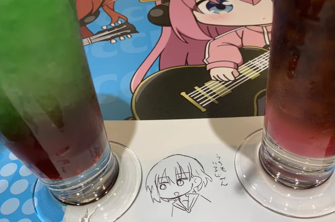 コラボルーム楽しかったです!(遠野さんぼきたありがとうございます!!)喜多ちゃんドリンクの色を考慮するとだいぶ2-3トリオドリンクセット感ある 