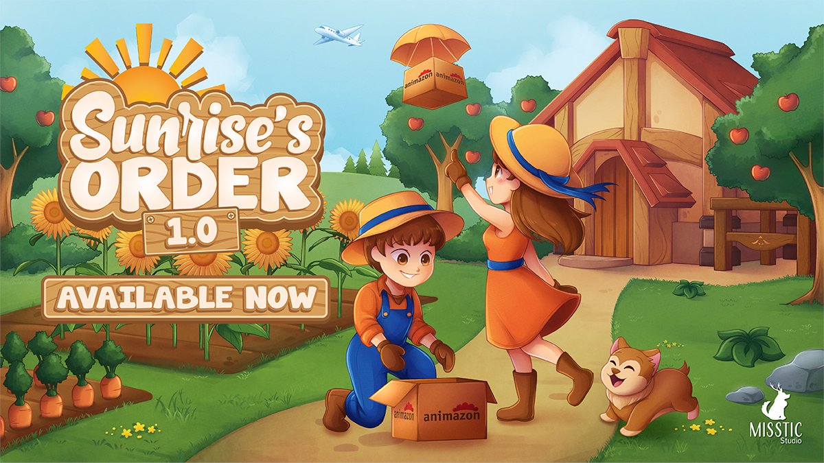 The 1.0 of Sunrise’s Order is now available🥳

It's a farm simulation game with some unique features, including Animazon, an in-game delivery service to order your seeds and animals.

This is the first game my boyfriend and I are creating together🌱
✈️store.steampowered.com/app/1931990/Su…