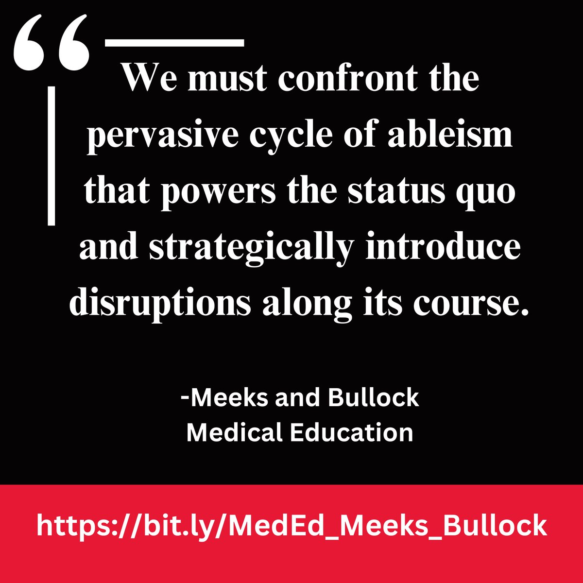 Thank you @MedEd_Journal for inviting our commentary and👏to @docswith co-director @jbullockruns for 
co-creating a road map to transformation. 

What would you add? Let's transform #MedEd into an inclusive and safe environment!

👉bit.ly/MedEd_Meeks_Bu…
#DocsWithDisabilities