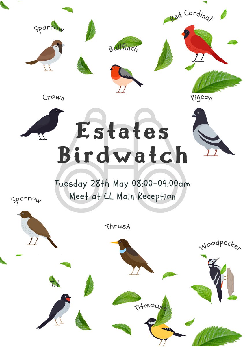 🐦Join your Estates Green Team bright and early to see what birds you can identify with the help of your knowledgeable guide Mark. Open to all @UniofHerts staff and students 🙌 🗓️ Tuesday 28 May 🕗 8:00-9:00 📍Meet at CL Main Reception #birdwatch #goherts #environment