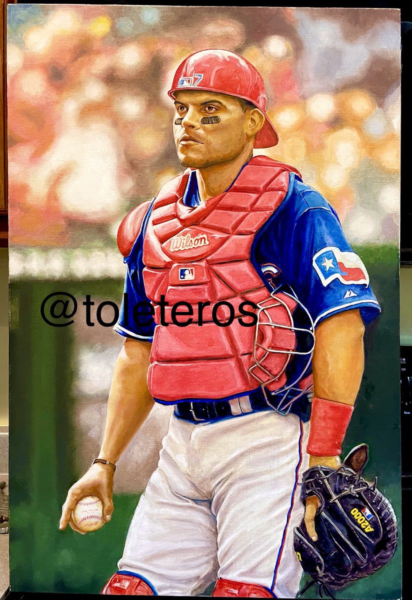 toleteros's tweet photo. Sorry about the delay!! Here he is, Pudge Rodriguez, oil on linen, 20x30. My opinion, shoulder to shoulder with Yogi and Johnny. Best player PR has sent to MLB, luv to hear your opinion. https://t.co/79gIIol4c4