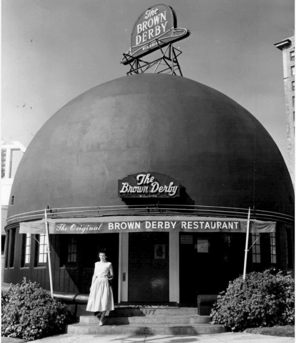 1956, Entrance to The Brown Derby restaurant on Wilshire Blvd, Los Angeles, Ca.