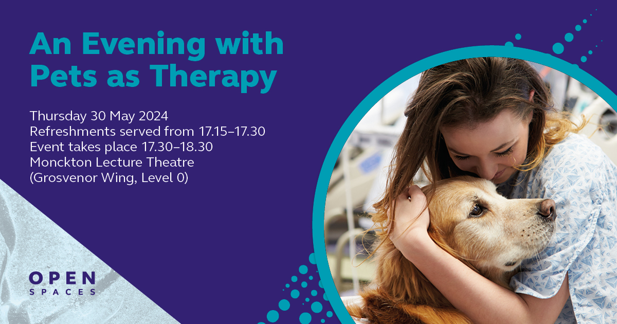 St George's students and staff and invited to take part in our next Open Spaces event on 30 May: Pets as therapy 🐶 You will hear from @PetsAsTherapyUK, learn how therapy dogs positively impact patient wellbeing and meet the dogs! Register now: sgul.ac.uk/events/open-sp…