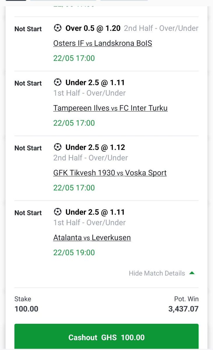 BET OF THE DAY 👋🏻✅️ 1st half under 2.5 goals 2nd half over 0.5 goals 2nd half under 2.5 goals 30+ odds Get code here first Telegram Channel 👇 t.me/enocksmith84 Sportybet 🇬🇭 F8152E
