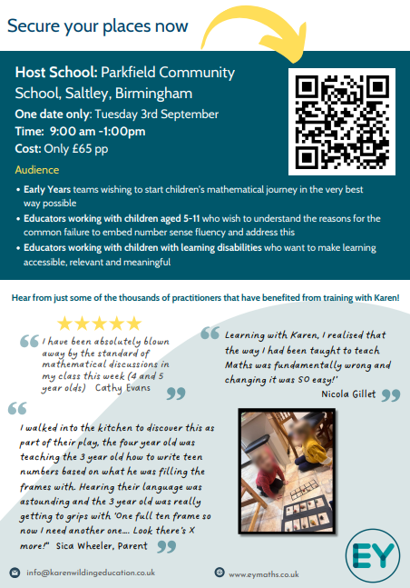 ExcelsiorMAT (@excelsiormat) on Twitter photo Wishing to enhance your pupils' progress and their love of Maths? Don’t miss this exciting opportunity to attend a CPD session with @eymaths_karen at <a href="/ParkfieldSchool/">@ParkfieldSchool</a> in Sep.
It is open to everyone from any school! Limited spaces available.
Register now: docs.google.com/forms/d/e/1FAI… Wishing to enhance your pupils' progress and their love of Maths? Don’t miss this exciting opportunity to attend a CPD session with @eymaths_karen at <a href="/ParkfieldSchool/">@ParkfieldSchool</a> in Sep.
It is open to everyone from any school! Limited spaces available.
Register now: docs.google.com/forms/d/e/1FAI…