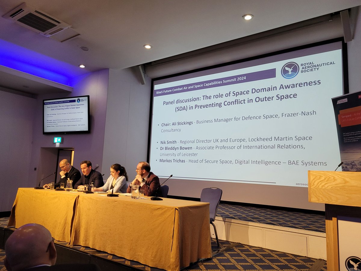Next panel at #FCAS24- the role of Space Domain Awareness in preventing conflict in outer space - with Ali Stickings, Frazer-Nash, Markos Trichas @BAESystemsplc Nik Smith @LMUKNews & @BowenBleddyn University of Leicester.