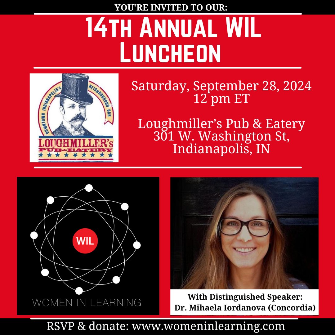 Women in Learning (@womeninlearning) on Twitter photo IT'S OFFICIAL! Our 14th Annual Luncheon is set for Sat., 9/28 at Loughmiller's Pub & Eatery in #Indy, ft. <a href="/iordanova_lab/">Mihaela Iordanova</a> as our Distinguished Guest Speaker! Please RSVP & donate at womeninlearning.com. We can't wait to see you- all are welcome!
#WILwednesday #Pavlovian2024 IT'S OFFICIAL! Our 14th Annual Luncheon is set for Sat., 9/28 at Loughmiller's Pub & Eatery in #Indy, ft. <a href="/iordanova_lab/">Mihaela Iordanova</a> as our Distinguished Guest Speaker! Please RSVP & donate at womeninlearning.com. We can't wait to see you- all are welcome!
#WILwednesday #Pavlovian2024