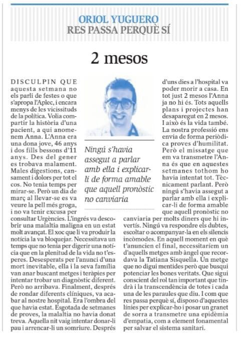 jaumepadros's tweet photo. Curar de vegades, pal.liar sovint, confortar sempre. Ens ho recorda el meu admirat amic i col.lega @oyuguero en un magnífic article https://t.co/gtxjYUQTIj