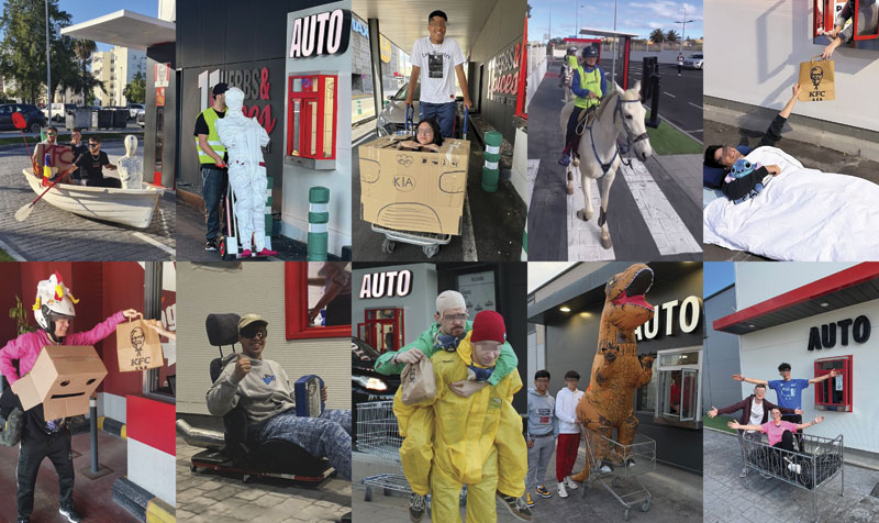 KFC anuncia que regala un menú  a quien acuda a sus "drive thru" en medios de transporte random y empieza un desfile de caballos, triciclos, carretillas, barcas, e incluso, tiranosaurios rex  🦖🐎⛵️😂 bit.ly/3yuyLaR <a href="/KFC_ES/">KFC</a> <a href="/PS21__/">PS21</a>