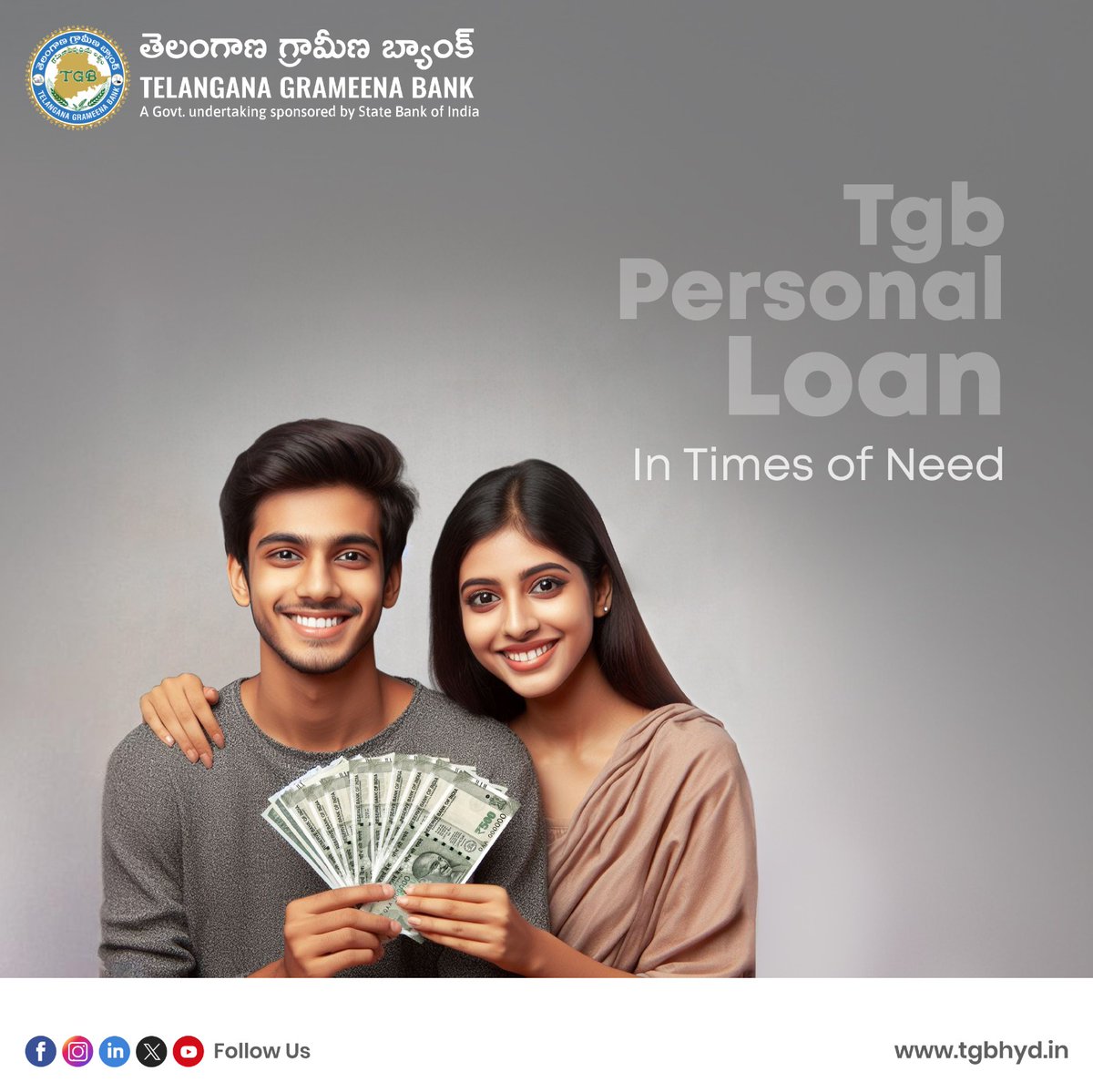 TGB Personal Loan. Contact your nearest branch for more details.

#TGBTalks #TGBCares #TGB #SBI #PersonalLoan #Loan #InterestRates #ROI