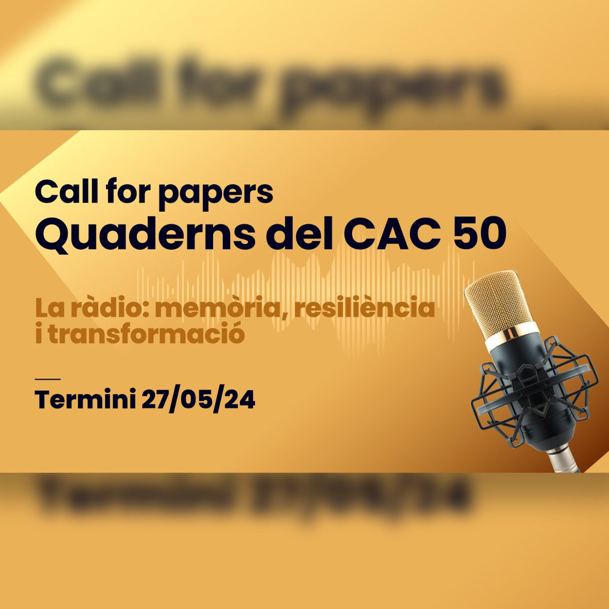 Consell_Audio's tweet photo. Últims dies! Fins al 27 de maig pots presentar contribucions (Call for papers) per al número 50 de la revista Quaderns del CAC (@Consell_Audio), dedicat a la ràdio, amb motiu del centenari.
#QuadernsCAC #100anysràdio 

https://t.co/aTsXVxDlmo https://t.co/QDtUfsz1hF