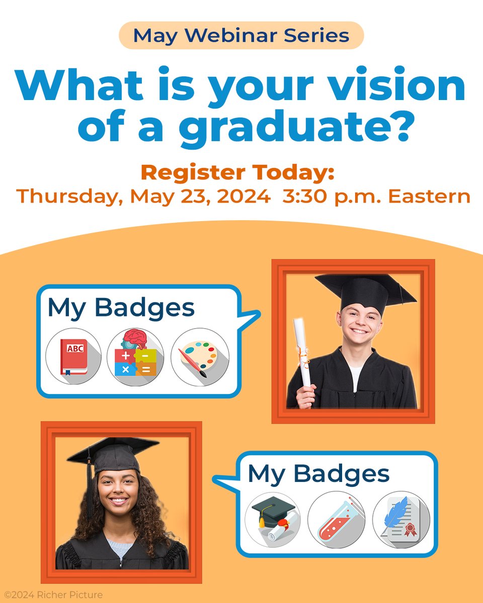 Richer_Picture's tweet photo. When your students cross the stage - whether they are completing high school, middle school or elementary - what skills, knowledge and habits do you want them to have?   #digitalportfolio #badges    
Register today -  https://t.co/vpHAluBIcP https://t.co/nTRNk0Mhqp