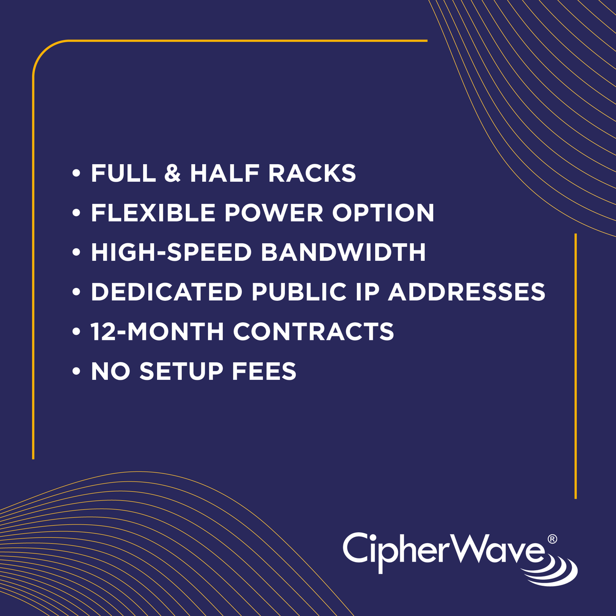CipherWave's tweet photo. Secure Your Growth with #CipherWave's Limited-Time #Colocation Offer!
-Full & Half Racks Available
-Flexible Power Options
-High-Speed Bandwidth:
-Dedicated Public IP Addresses
-12-Month Contracts
-No Setup Fees
Visit our website to learn more:https://t.co/kNgURxKRB1 https://t.co/LfLbtyaNTk