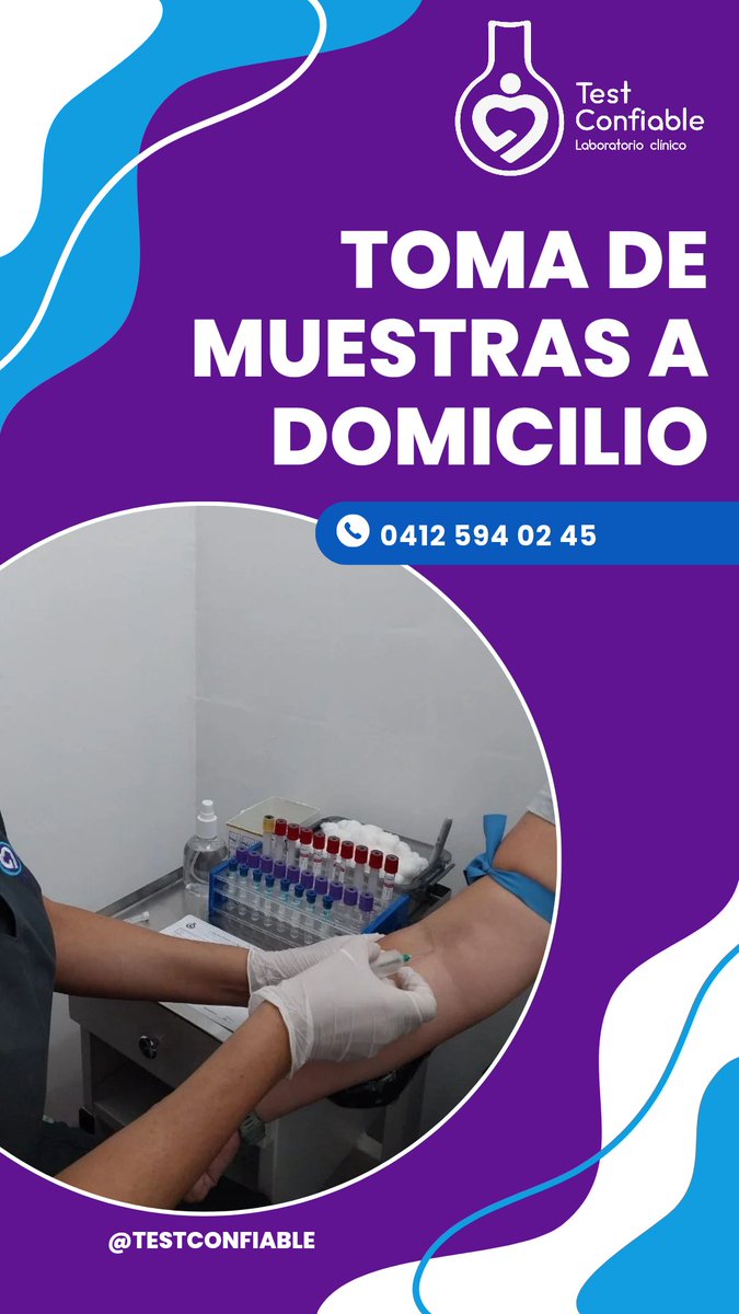 TestConfiable's tweet photo. ¿Sabías que en Test Confiable ofrecemos servicio de toma de muestras a domicilio? ¡Cuida tu salud desde la comodidad de tu hogar! Contáctanos para más información y agendar tu cita. 💜 #info #promo #laboratorio #caracas #Venezuela https://t.co/V1dRSWno1G