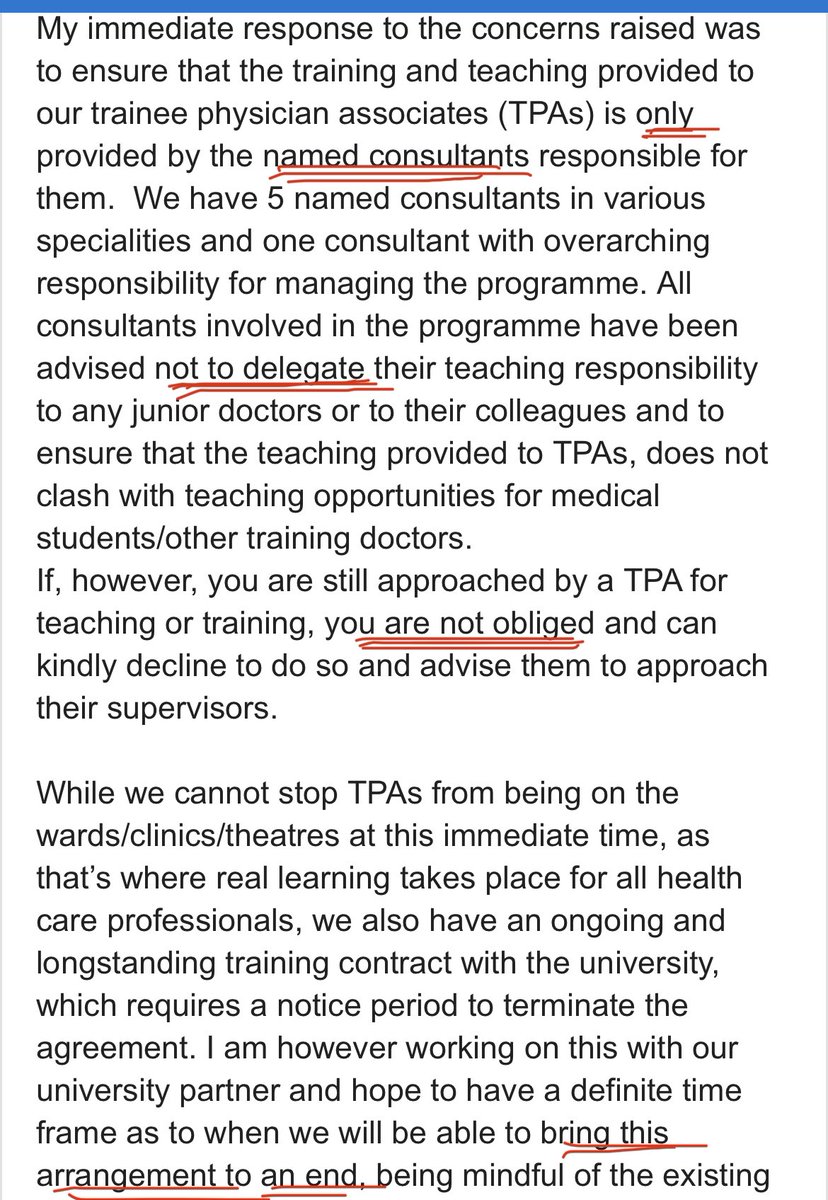 Great leadership from my trust 👏👏

They listened to concerns from doctors of all grades &amp; medical students &amp; are implementing the following immediate actions:

✅ PAs training ONLY provided by named consultant

✅ Consultants NOT to delegate PA training to colleagues/juniors