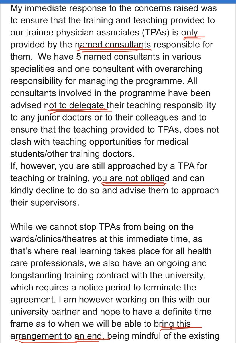 Great leadership from my trust 👏👏 They listened to concerns from doctors of all grades & medical students & are implementing the following immediate actions: ✅ PAs training ONLY provided by named consultant ✅ Consultants NOT to delegate PA training to colleagues/juniors