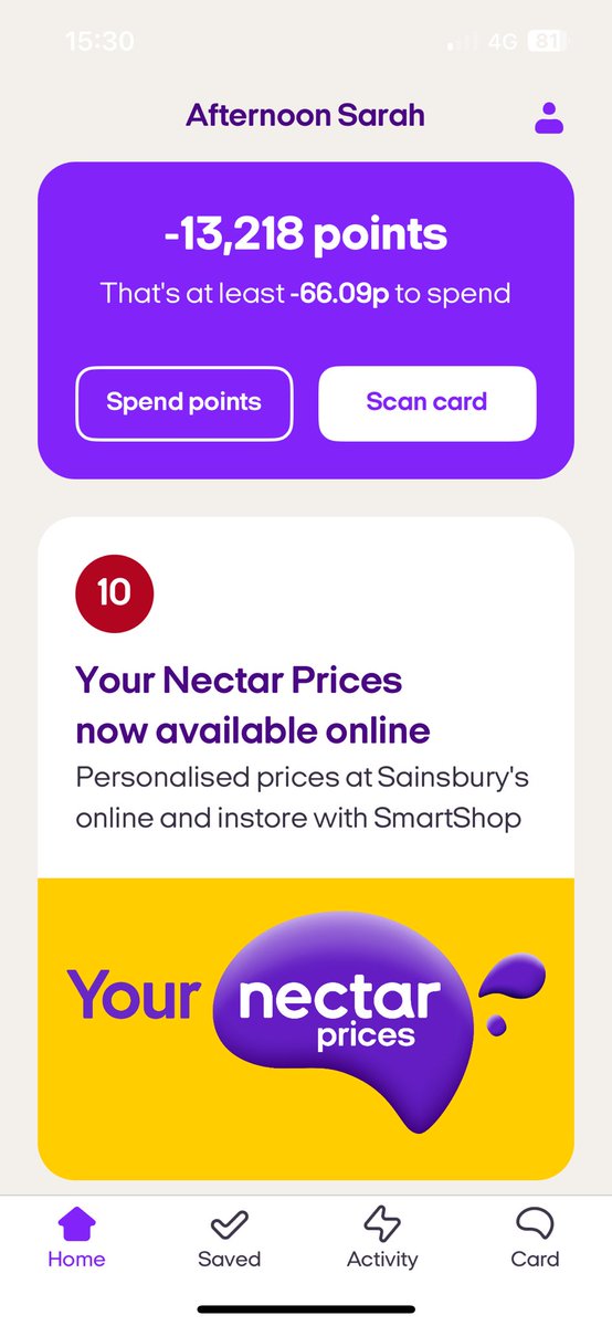 SFtheCook's tweet photo. @nectar can you please explain what on earth has happened to all my points https://t.co/ayai8CqDDf