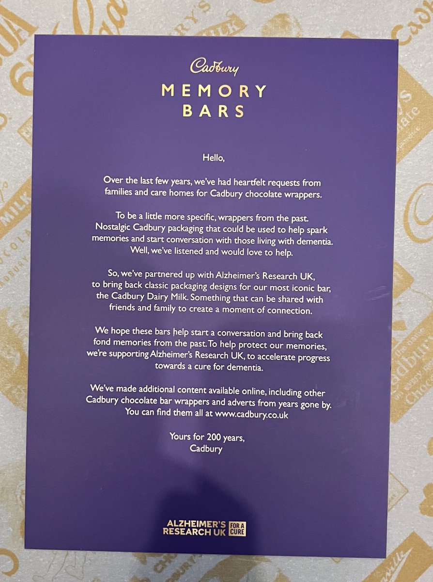 Jonathan Schott (@jmschott) on Twitter photo Best collaboration ever? <a href="/AlzResearchUK/">Alzheimer's Research UK</a> <a href="/CadburyUK/">Cadbury UK</a> #DementiaResearch #memories #200years #chocolate Best collaboration ever? <a href="/AlzResearchUK/">Alzheimer's Research UK</a> <a href="/CadburyUK/">Cadbury UK</a> #DementiaResearch #memories #200years #chocolate