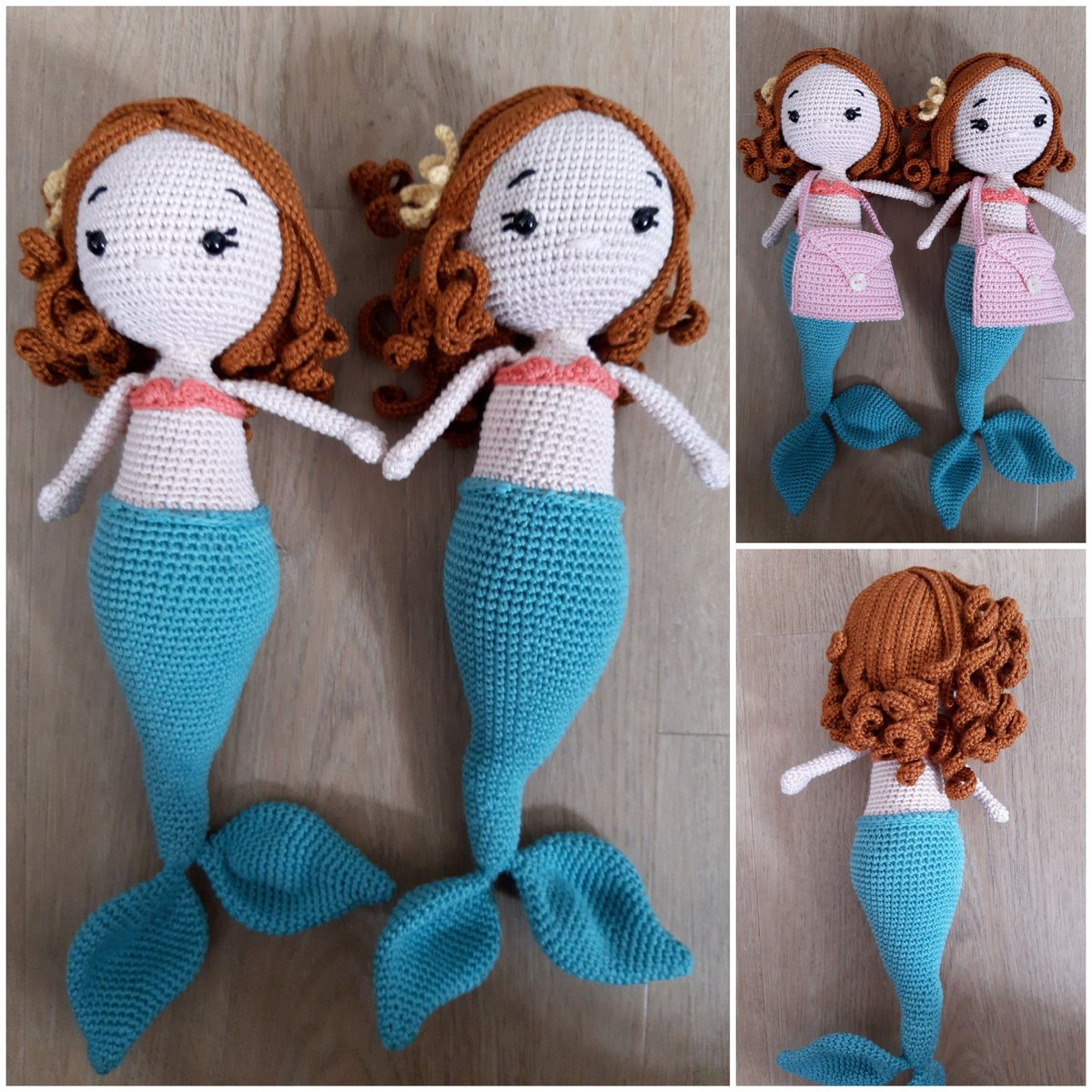 Deze zeemeerminnen, inclusief cadeau tasje, heb ik gemaakt voor 2 lieve meisjes. #haken #Amigurumi #hakenisfijn #zeemeermin