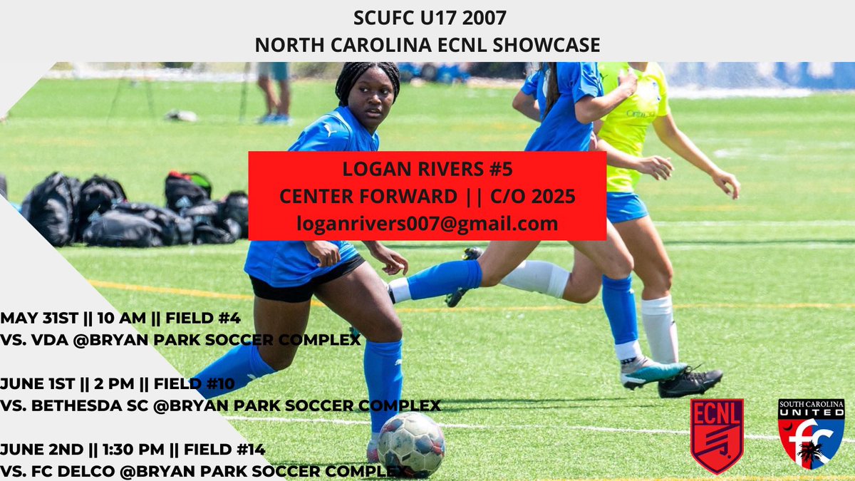 Logan Rivers (@loganrivers25) on Twitter photo The <a href="/ECNLgirls/">ECNL Girls</a> 2024 North Carolina Showcase is almost 1️⃣ week away! Excited for what’s to come! <a href="/Coach_Plex/">Will Plexico</a> <a href="/tikitakaklu/">Tomasz Kluszczynski 🇵🇱/🇺🇸</a> <a href="/SCUnited_FC/">SC United FC</a> <a href="/ECNLSoutheast/">ECNL Southeast Girls</a> <a href="/ImYouthSoccer/">ECNL/GA/Recruiting/College Soccer</a> <a href="/TopDrawerSoccer/">TopDrawerSoccer</a> The <a href="/ECNLgirls/">ECNL Girls</a> 2024 North Carolina Showcase is almost 1️⃣ week away! Excited for what’s to come! <a href="/Coach_Plex/">Will Plexico</a> <a href="/tikitakaklu/">Tomasz Kluszczynski 🇵🇱/🇺🇸</a> <a href="/SCUnited_FC/">SC United FC</a> <a href="/ECNLSoutheast/">ECNL Southeast Girls</a> <a href="/ImYouthSoccer/">ECNL/GA/Recruiting/College Soccer</a> <a href="/TopDrawerSoccer/">TopDrawerSoccer</a>