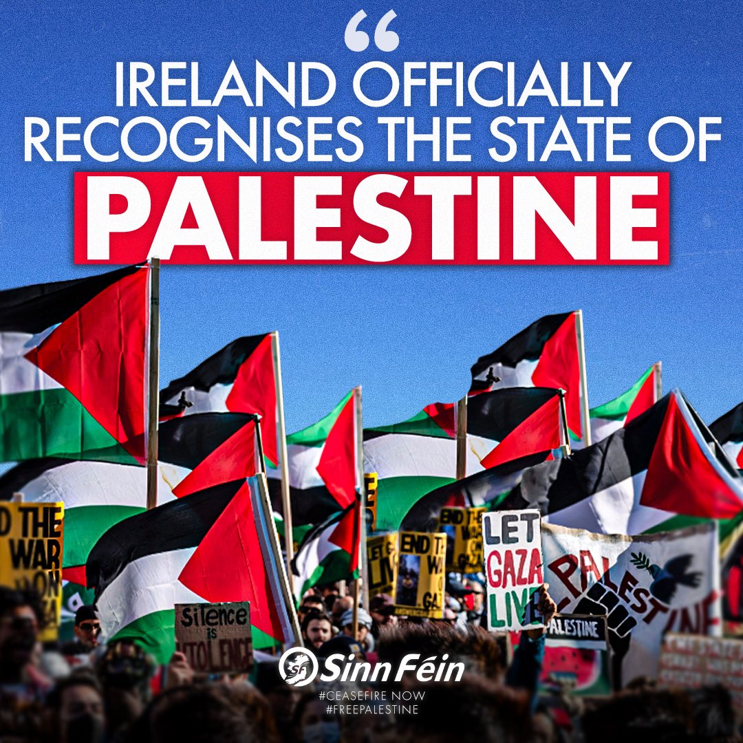 🇵🇸 An historic day as Ireland becomes one of the first countries in Europe to officially recognise the state of Palestine.

The people of Ireland will continue to stand up for the rights and freedom of the Palestinian people.