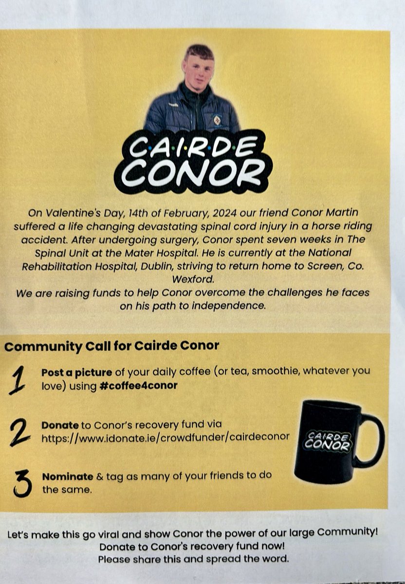 Teachers had breakfast with our LC2 students in the ref this morning. Over €1000 cash, plus more online, was donated to the #coffee4conor appeal, thanks to the generosity of students and staff. idonate.ie/crowdfunder/Ca…