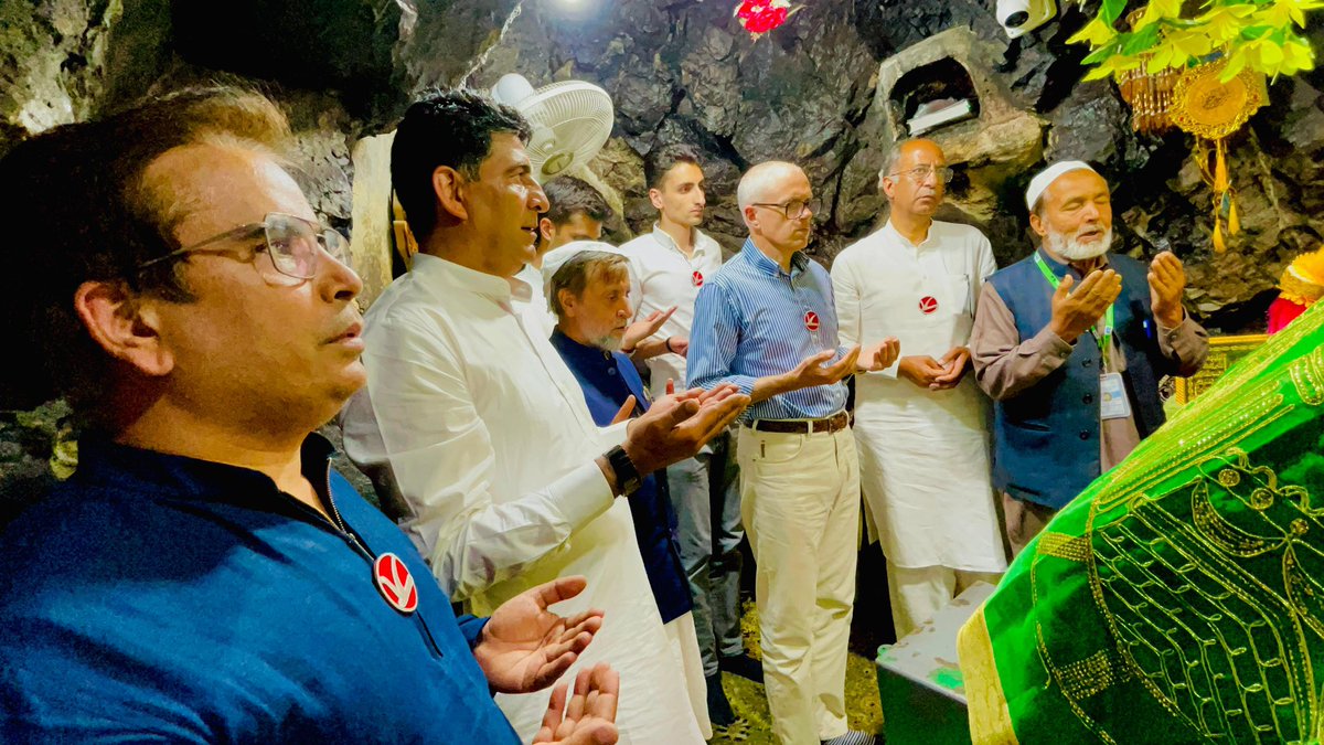 JKNC VP Omar Abdullah along with Mian Altaf Ahmad Larvi and other senior colleagues paid obeisance at the revered Shrine of Hazrat Sakhi Zain Ud Din Wali Reshi (RA) at Ashmukam, Pahalgam.