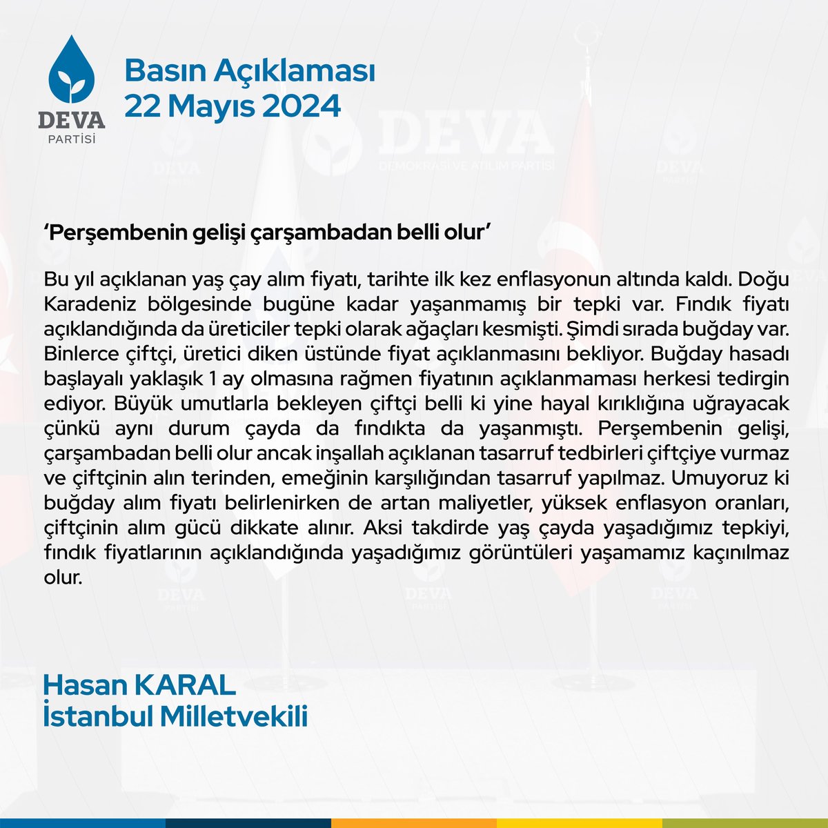 Hasan Karal: “Buğday üreticisi diken üstünde, inşallah tasarruf üreticinin emeğinin karşılığından yapılmaz.”