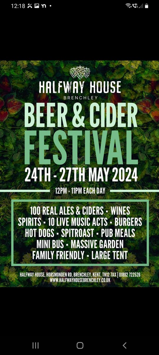 The Halfway House pub in Brenchley is holding it's traditional late May Bank Holiday beer and cider festival this weekend. 60 real ales & 40 ciders. Weather looking promising too!