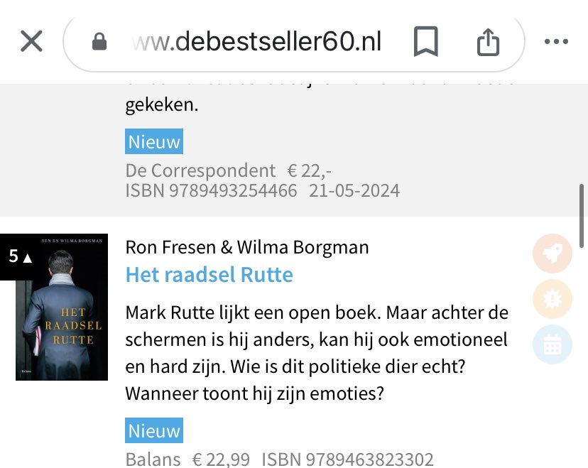 Wooow. Ons boek 📕 Het Raadsel Rutte in de Bestseller top 60 binnengekomen op 5 !!!! (Gauw naar de winkel, tweede druk gaat ook als een dolle) @wilmaborgman @BalansBoeken #bestseller #Rutte #boek #politiek #trots