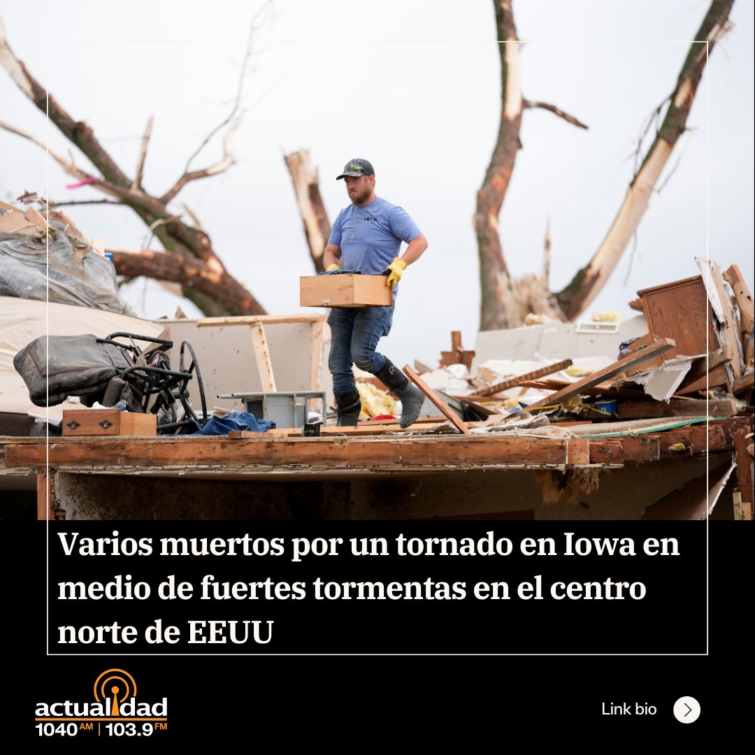 Varios muertos por un tornado en Iowa en medio de fuertes tormentas en el centro norte de EEUU Tras devastar la localidad de unos 2.000 habitantes el martes, las tormentas se desplazaron al este para castigar zonas de Illinois y Wisconsin. actualidadradio.com/varios-muertos…