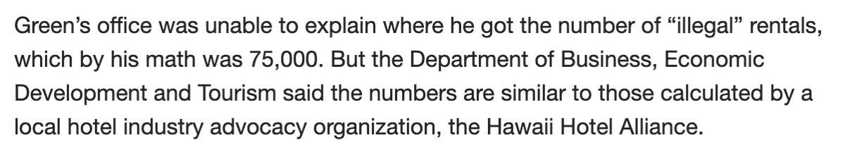 Jamie_Lane's tweet photo. The amount of misinformation being shared in Hawaii is astonishing.   The governor keeps quoting a count of 89k short-term rentals in the state.
https://t.co/NijRjVwHEk
While he hasn't shared the source of his data, it aligns with figures calculated by the local hotel lobbyist group.

What does the data actually show? There are just 40,000 active short-term rentals in the entire state, less than half of the amount quoted by the governor.
We estimate that those 40k listings generated nearly $3 billion in revenue for hosts and significantly more in economic activity in the state.
As communities in Hawaii now look to pass their own legislation, its imperative that the are looking at real data and not just what it fed to them by the hotel lobby looking to protect their own interests.