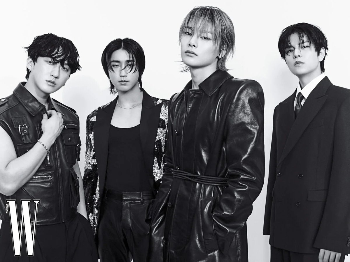 hyunehans's tweet photo. bang chan in fendi, leeknow in gucci, changbin in dolce&amp;gabbana, hyunjin in versace, han in balmain, felix in louis vuitton, seungmin in loewe and i.n in alexander mcqueen

this shoot was an absolute power move https://t.co/4nleb4yHaI