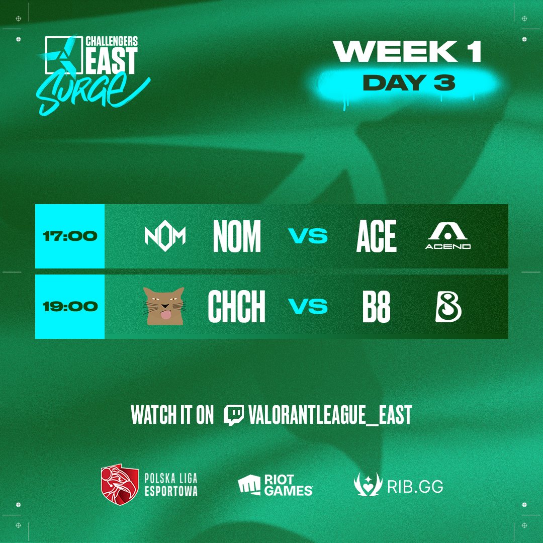 VALORANT Challengers East: Surge (@valleague_east) on Twitter photo Brace yourselves for more Split 2 emotions! 🤩
<a href="/NOM_Esports/">NOM</a> 🆚 <a href="/AcendClub/">ACEND CLUB</a>
<a href="/ChipiChapasVAL/">Chipi Chapa's VALORANT 😼🐈</a> 🆚 <a href="/B8esportsGG/">B8 Esports</a>
Watch at:
🇵🇱 twitch.tv/valorantleague… Brace yourselves for more Split 2 emotions! 🤩
<a href="/NOM_Esports/">NOM</a> 🆚 <a href="/AcendClub/">ACEND CLUB</a>
<a href="/ChipiChapasVAL/">Chipi Chapa's VALORANT 😼🐈</a> 🆚 <a href="/B8esportsGG/">B8 Esports</a>
Watch at:
🇵🇱 twitch.tv/valorantleague…