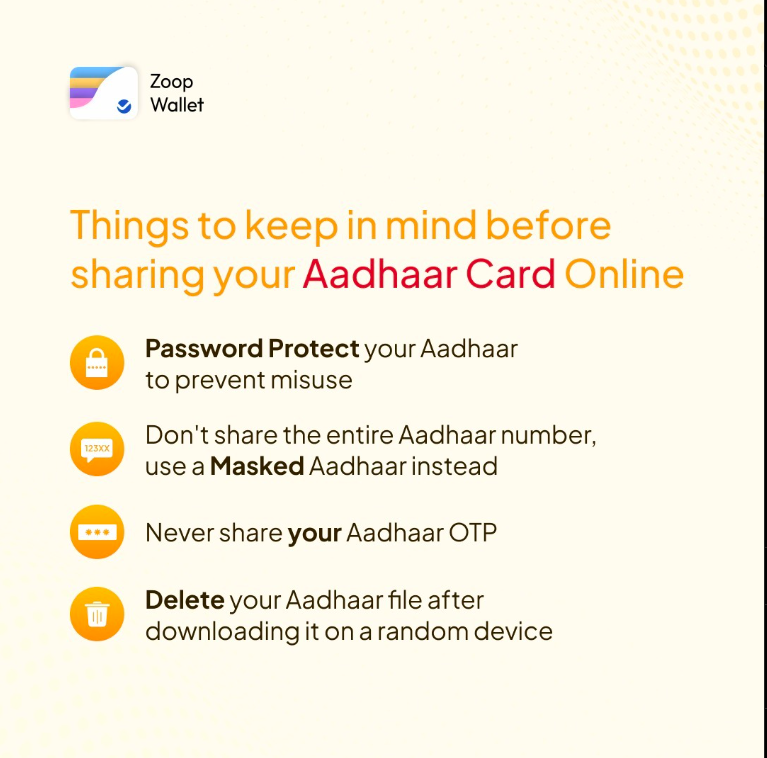 ZoopWallet's tweet photo. Expert Tip: Store your Aadhaar in the Zoop Wallet app, the safest place for all your important docs &amp; IDs.

#AadharCardSafety #OnlineSecurityTips #DataPrivacy #AadhaarAwareness #SecurityMeasures #ProtectYourData #DigitalIdentitySafety #PrivacyFirst #BeAlert #GuardYourInfo https://t.co/Hq2ggXoiZH