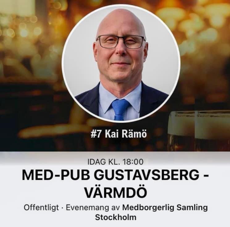 Varmt välkommen till MED-pub i Gustavsberg ikväll med EU-kandidat Kai Rämö! Vi kommer få celebert besök i form av vår försvarspolitiska talesperson Kai Ramo som till vardags är major i Svenska flygvapnet. Kai kandiderar också för Medborgerlig Samling till EU parlamentet.