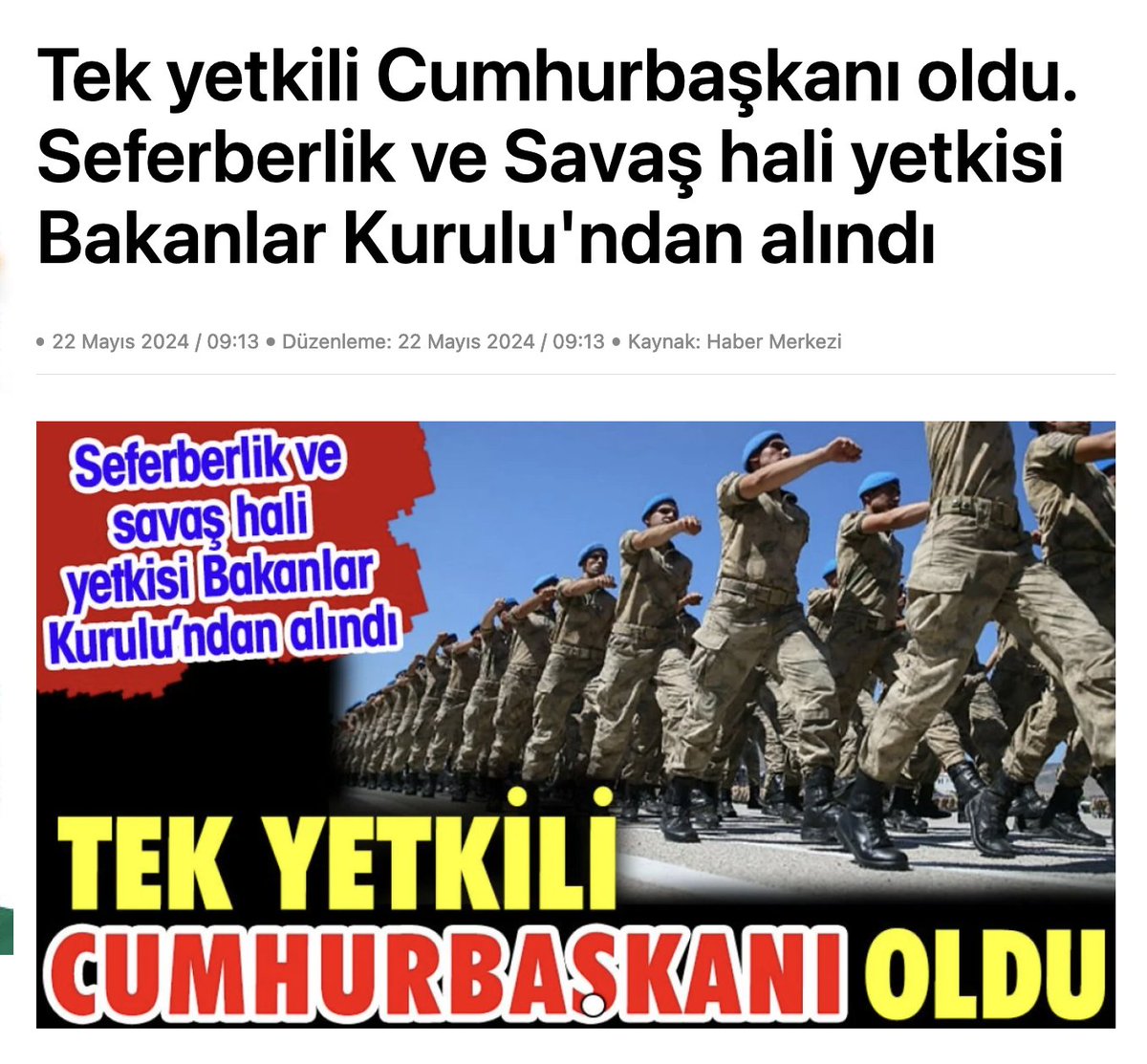 nasuhmahruki's tweet photo. Herkesi Uyarıyorum, RTE'nin kendine verdiği seferberlik ve savaş başlatma yetkisinin korkunç ve önlenemez sonuçları olur.  

Seferberlik ve Savaş hali yetkisinin Cumhurbaşkanı tarafından Bakanlar Kurulu'ndan alınarak, tek yetkili olarak yine Cumhurbaşkanı'na yani kendisine verilmesi Türkiye'nin felaketi olur. 

Böyle saçma şey mi olur? Adam gece kararname yazıyor kendine savaş başlatma yetkisi verecek, ertesi gün dün kendi yazdığı ve kendine verdiği yetkiyi kullanacak yetkiye sahip oluyor. Muz Cumhuriyetlerinde bile böyle saçmalık olmaz. Hiç kimse kaynağını Anayasa'dan almayan bir yetkiyi kullanamaz. 

RTE aynısını GEZİ'den önce de yapmıştı çünkü her şeyine karıştığı, yaşam tarzına müdahale ettiği, ülkesini yaşanmaz hale getirdiği iyi huylu ve sabırlı Türk milletinin eninde sonunda kendisine karşı baş kaldıracağını biliyordu.

Tam 8 yıl önce Sözcü'de yazdım, RTE GEZİ'yi biliyor ve bekliyordu. Bu nedenle geldikten sonra polis sayısını iki katından fazlaya çıkardı, ülkeyi hapishanelerle doldurdu, TOMA'ları yaptırdı, devasa miktarlarda biber gazı stokladı ve o gün geldiğinde de bunları acımasızca Türk milleti üzerinde kullandı. 

Şimdi de ülkenin her yönden çivisinin iyice çıktığı bugünlerde, bizim bilmediğimiz bir şeyleri biliyor ve bekliyor, kendisini o güne hazırlıyor bu akıl dışı yetkiyi kendisine bağlayarak. 

Büyük Türk Milleti, hepinizi uyarıyorum, buna asla müsaade edilmemelidir. Tek adama hele RTE gibi bir tek adama korkunç sonuçları olabilecek böylesi bir yetki asla verilmemelidir.

Çünkü RTE bu yetkiyi kullanmak üzere alıyor. Ne şekilde kullanacağını GEZİ'de yaşadınız, hepimiz yaşadık.

Federal Almanya Cumhuriyeti'nin ilk Şansölyesi Conrad Adenauer'in, Hitler'in ve Nazilerin II. Dünya Savaşında, Almanya'ya yaşattığı korkunç yıkım ve yenilgiden sonra dediği gibi;'UMARIM, İSA BILE GELSE BIR DAHA TÜM YETKILERI TEK KIŞIYE VERECEK KADAR APTAL OLMAYIZ.' sözünü biz de söylemek zorunda kalmayalım diye hepinizi ve bütün muhalefet partilerini uyarıyorum.

Bir araya gelin ve bu keyfi ve çok tehlikeli düzenlemeyi durdurun. Almanlardan 80 yıl sonra bu aptallığı sakın bize yapmayın, yaptırmayın.

https://t.co/dd1E8bw9Qo