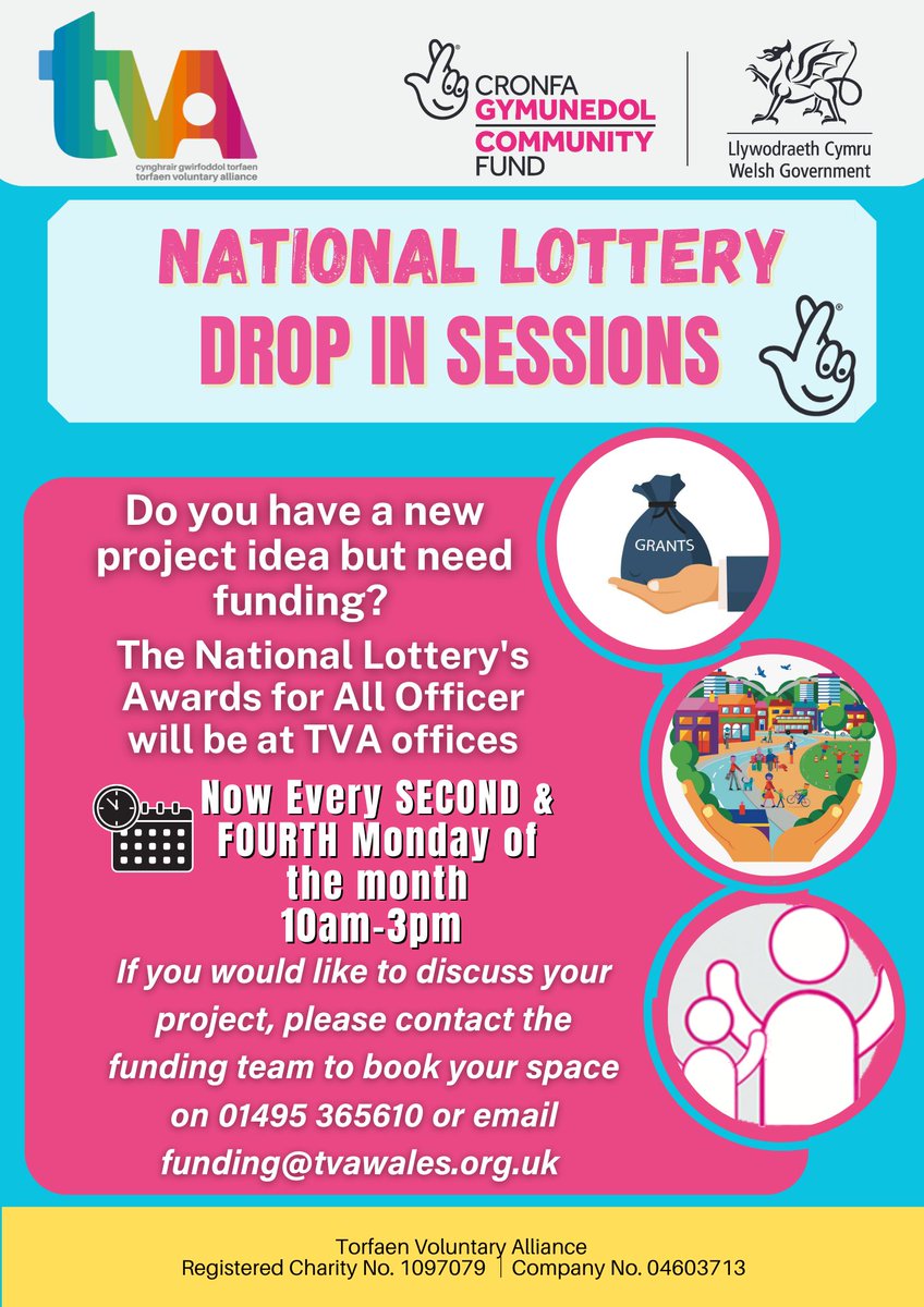 Great news!
At TVA we are proud to announce that we are holding extra drop in days with The National Lottery Community Fund/ Cronfa Gymunedol y Loteri Genedlaethol
Contact us today to book a slot for the 10th June.
Hurry dont miss out!
#fundingintorfaen