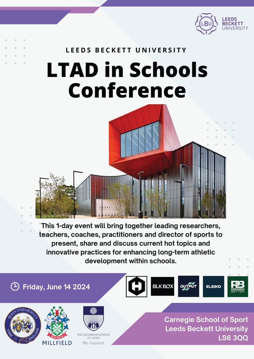 Join @Carnegie_Sport for this year's Long-Term Athletic Development in Schools Conference: 📆Friday 14 June 🕤 09:30 -17:00 🏛️Headingley Campus 🔗bit.ly/3KaviR7 17 industry experts will share their experience and perspectives throughout the day.