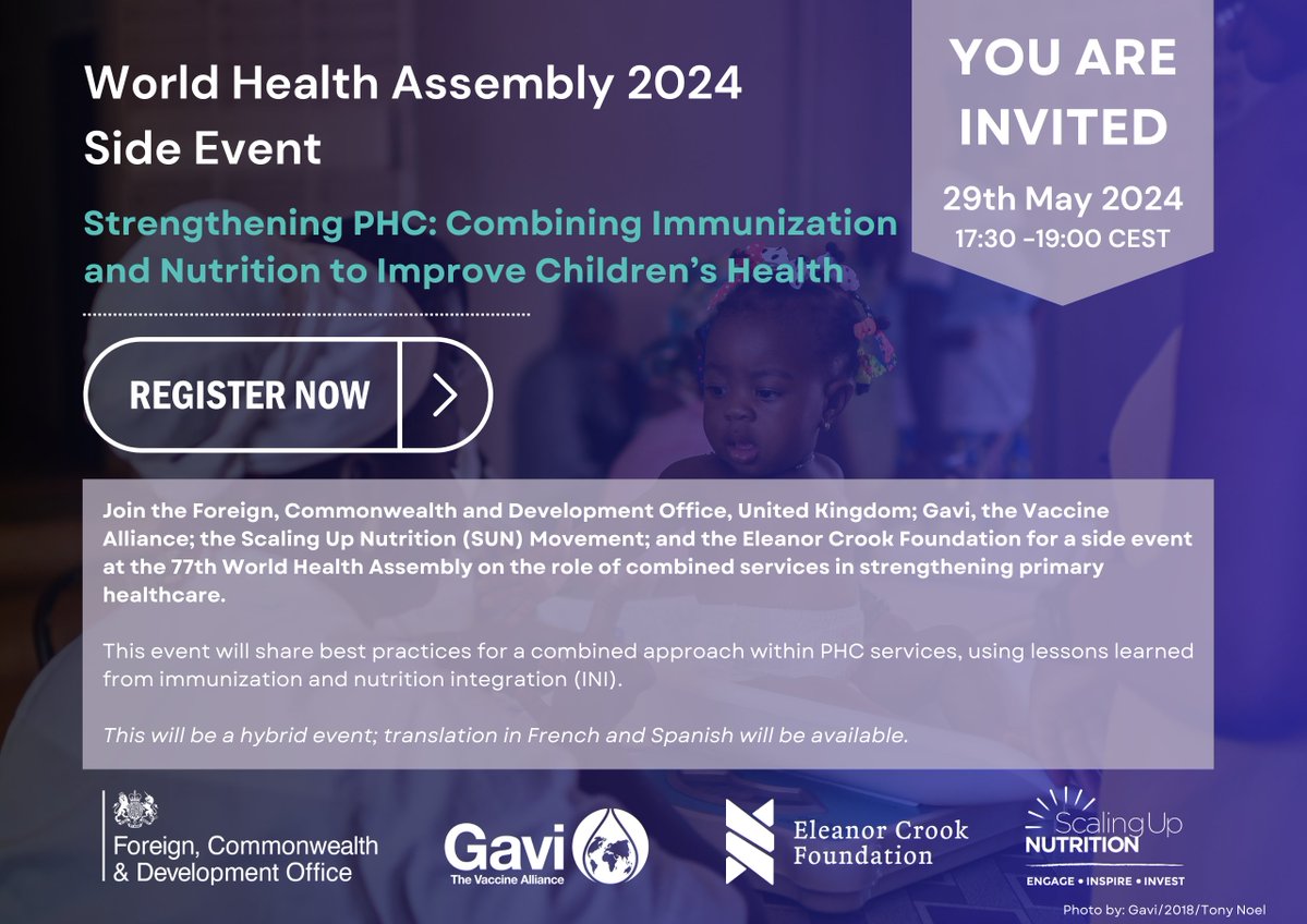 We are looking forward to attending this event alongside <a href="/FCDOGovUK/">Foreign, Commonwealth & Development Office</a>, <a href="/gavi/">Gavi, the Vaccine Alliance</a>, <a href="/EleanorCrookFdn/">Eleanor Crook Foundation</a> and <a href="/SUN_Movement/">Scaling Up Nutrition (SUN) Movement</a> to discuss combining immunisation and nutrition to improve children's health.

You can register to join here 👉 gavi-org.zoom.us/meeting/regist…